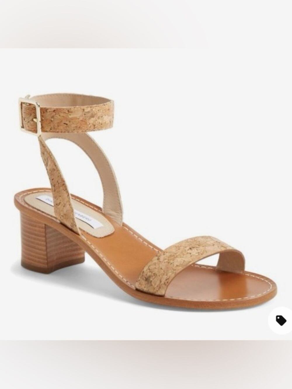 Diane Von Furstenberg Cami Block Heel Cork Sandals Brown Leather Size 8